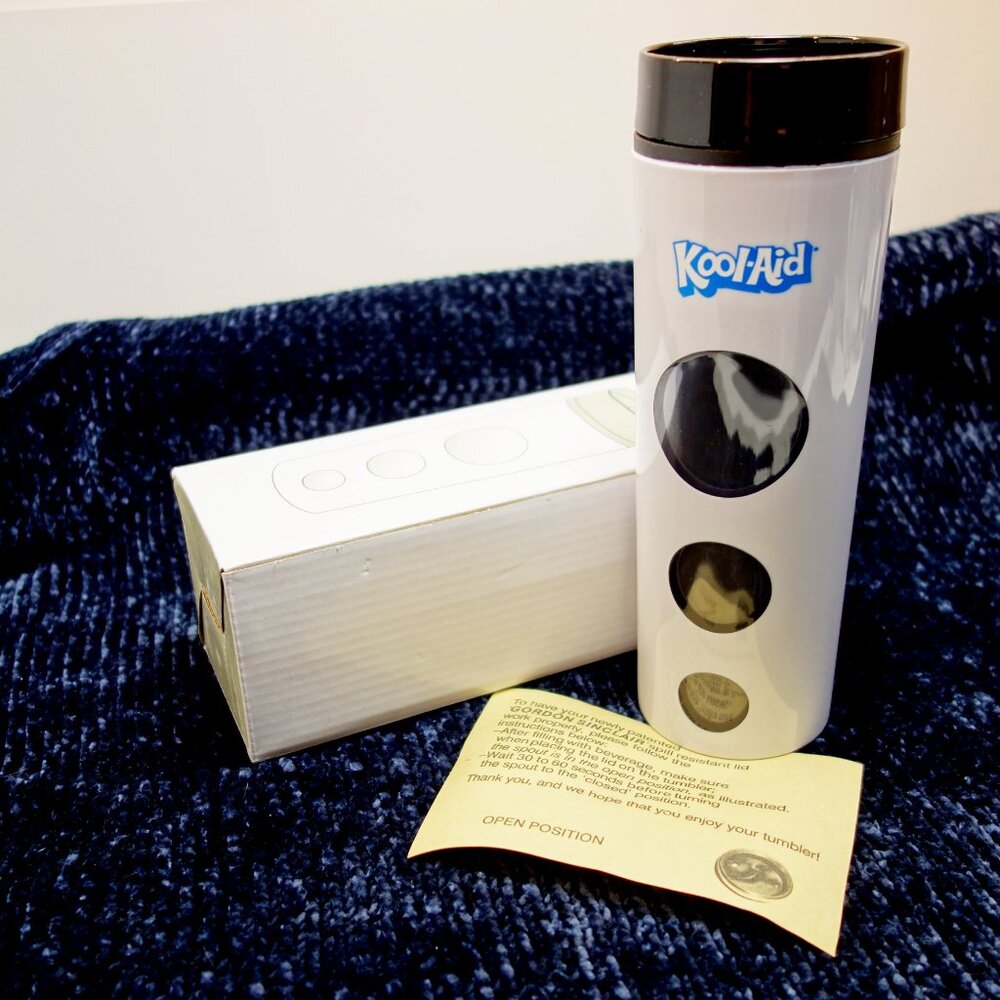 NIP! Kool-Aid White Spill Resistant Water Bottle Tumbler 14oz